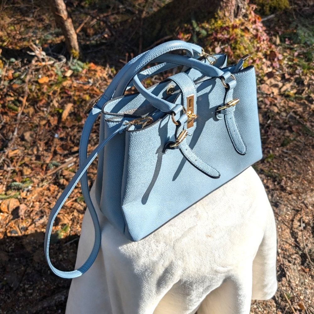 Baby Blue Unbranded Pleather Purse Tote Bag